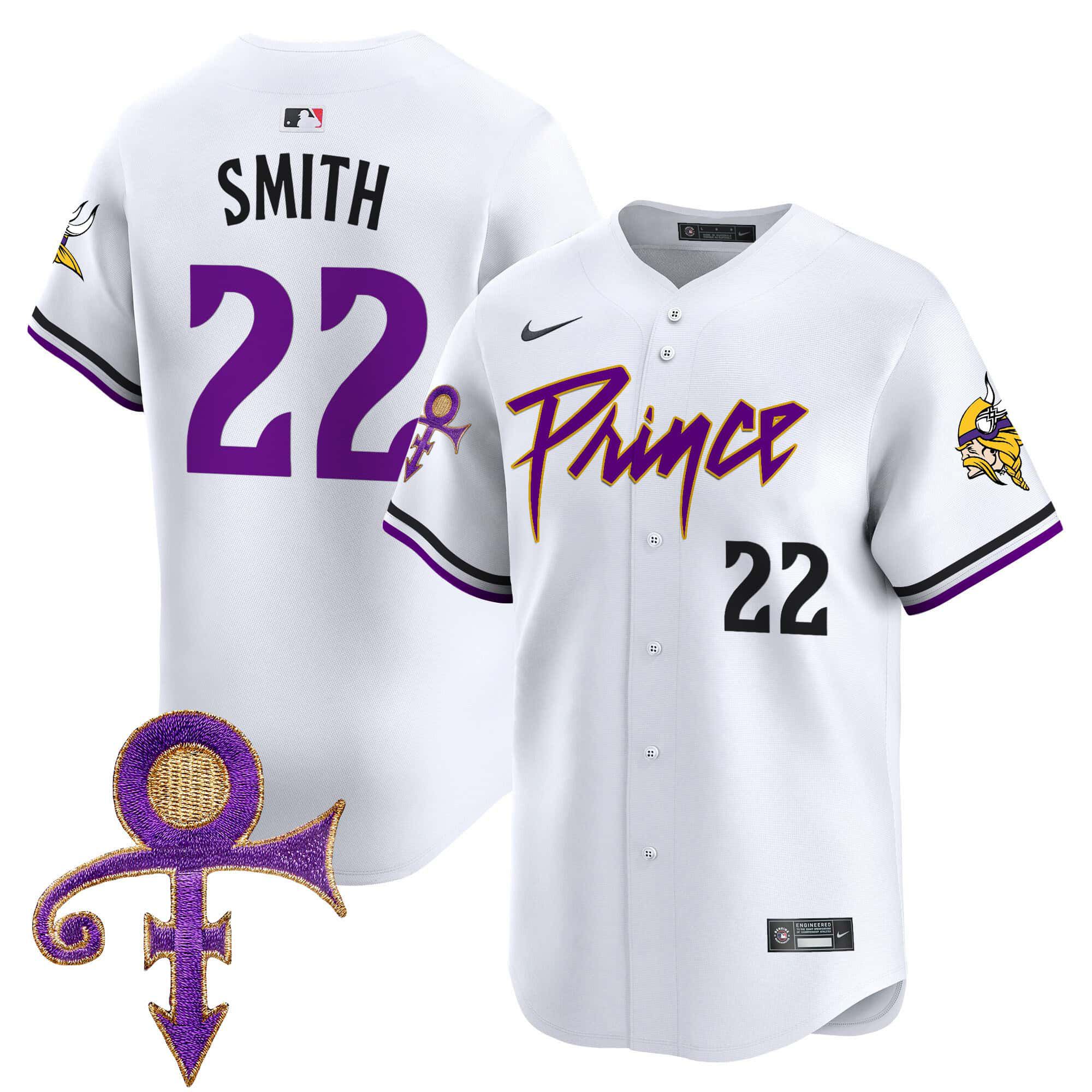 Men Minnesota Vikings #22 Smith White 2024 Nike Prince Patch Vapor Premier Limited NFL Jersey